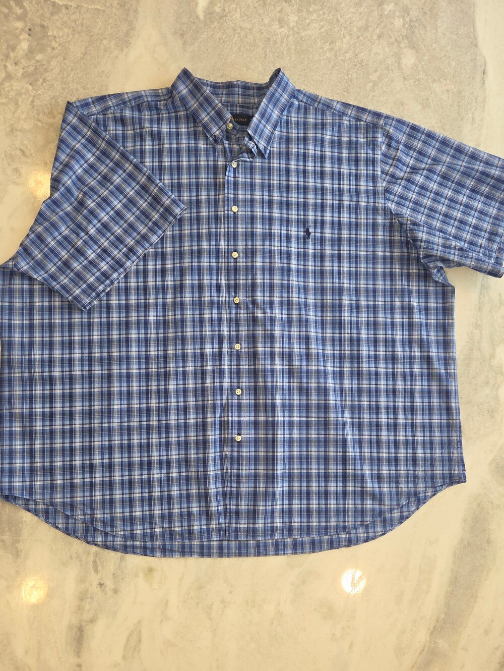 Ralph Lauren Blue Plaid Short-Sleeve Button-Down Shirt